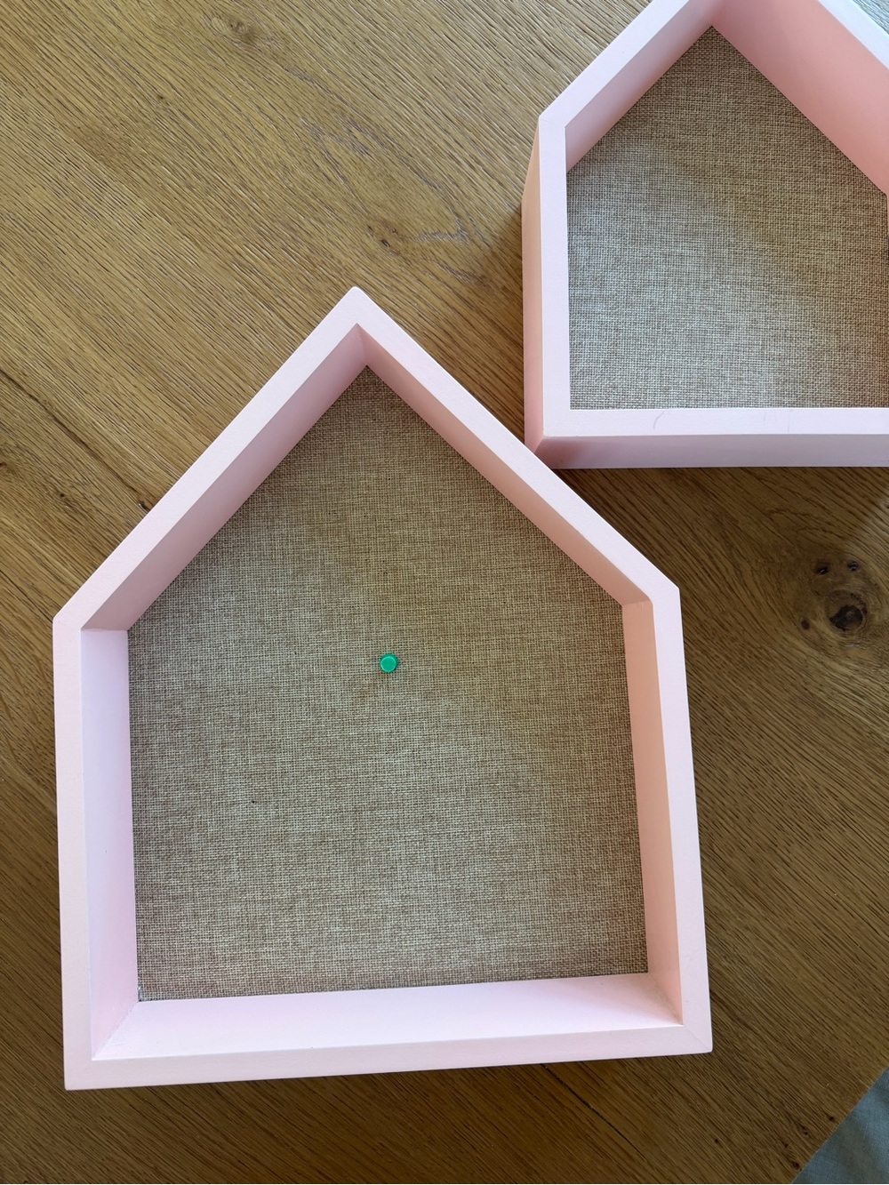 Target Pink House-Shaped Wall Shelf with Burlap-Style Backing